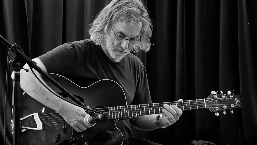 Joe Morris, guitarist, bassist, and improviser, photographed for Catalytic Sound Q&A interview