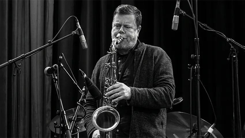 Ken Vandermark, MacArthur Fellow and saxophonist, founder of Audiographic Records, photographed for Catalytic Sound Q&A interview
