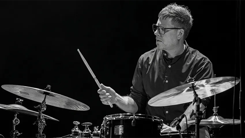 Tim Daisy, Chicago drummer and founder of Relay Recordings, photographed for Catalytic Sound Q&A interview