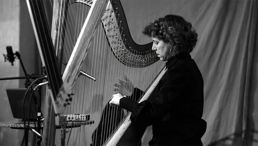 Zeena Parkins, harpist and experimental composer, photographed for Catalytic Sound Q&A interview